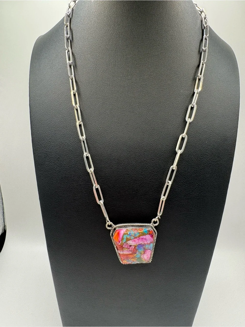Pink Dahlia Turquoise Composite Stone Pendant Necklace